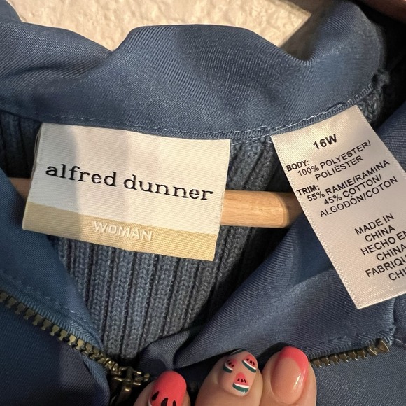 Alfred Dunner Floral Embroidered Cotton Ramie Rib-Knit Vest -16 Zipper Collar - Picture 4 of 5